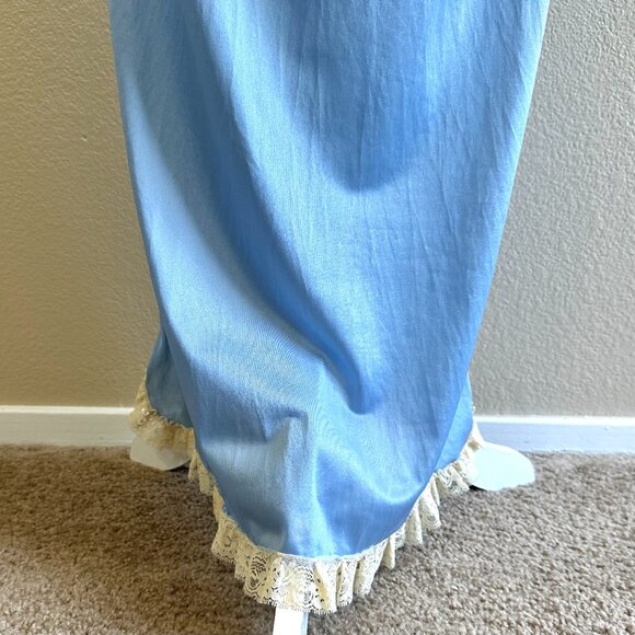 Mistra Vtg 80s Light Blue Ruffle Bibe Embroidered Floral Maxi Nightgown - Picture 4 of 8